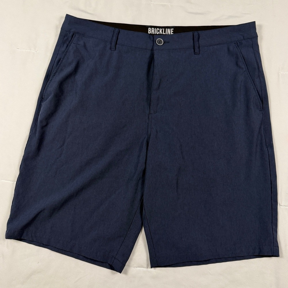 Brickline Mens Hybrid Shorts Navy Blue Surf Fish Camp Size 36 Outdoor Athleisure